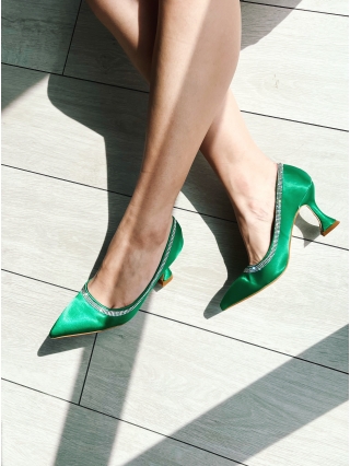 Incaltaminte Dama, Pantofi dama verzi cu toc din material textil Tanica - Kalapod.net