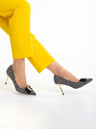 Pantofi eleganti dama, Pantofi dama negri din material textil cu toc Azalee - Kalapod.net