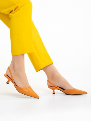 Pantofi Dama, Pantofi dama portocalii din piele ecologica Arete - Kalapod.net