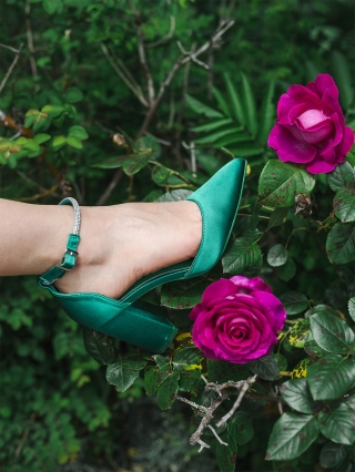 REDUCERI, Pantofi dama verzi cu toc din material textil Nargiza - Kalapod.net