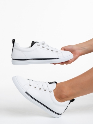 NOUTATI, Pantofi sport dama albi cu negru din piele ecologica Nyra - Kalapod.net