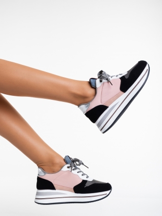 Incaltaminte Dama, Pantofi sport dama negri cu roz din piele ecologica Taleya - Kalapod.net