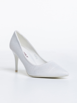 Pantofi Dama, Pantofi dama albi cu toc din material textil Erminia - Kalapod.net