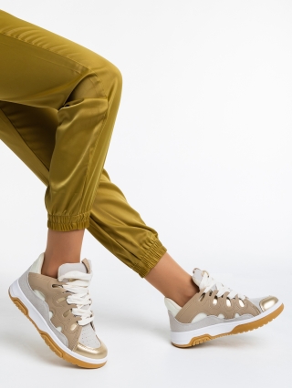 Incaltaminte Dama, Pantofi sport dama albi cu auriu din piele ecologica Angelien - Kalapod.net