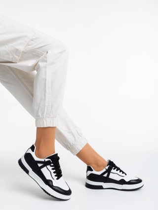Incaltaminte Dama, Pantofi sport dama albi cu negru din piele ecologica Milla - Kalapod.net