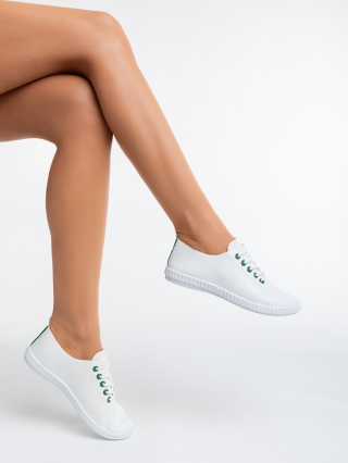 Incaltaminte Dama, Pantofi sport dama albi cu verde din piele ecologica Mirna - Kalapod.net