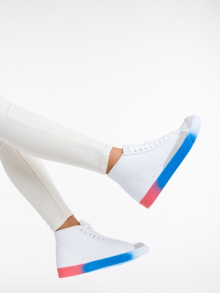 Pantofi sport dama albi cu albastru din piele ecologica Kianna - Kalapod.net