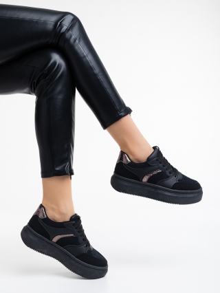 Incaltaminte Dama, Pantofi sport dama negri din piele ecologica si material textil Geena - Kalapod.net