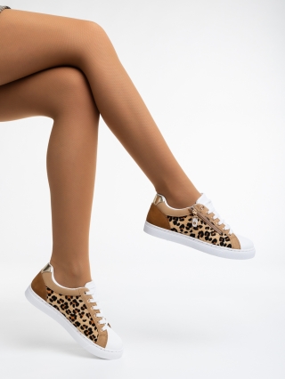 Incaltaminte Dama, Pantofi sport dama leopard din piele ecologica si material textil Kevia - Kalapod.net