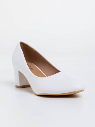 BIG SIZE, Pantofi dama albi cu toc din piele ecologica Gianara - Kalapod.net