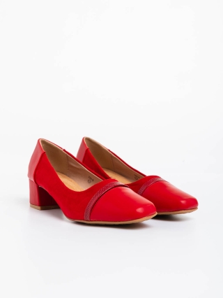BIG SIZE, Pantofi dama rosii cu toc din piele ecologica Cherilyn - Kalapod.net