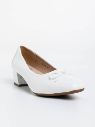 Pantofi Dama marimi mari, Pantofi dama albi cu toc din piele ecologica lacuita Natacha - Kalapod.net