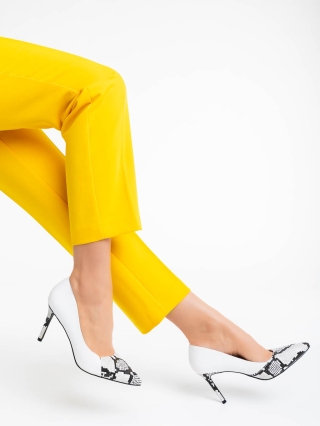 NOUTATI, Pantofi dama albi cu toc din piele ecologica si material textil Sariah - Kalapod.net