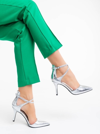 Pantofi Stiletto, Pantofi dama argintii din piele ecologica Siriadne - Kalapod.net