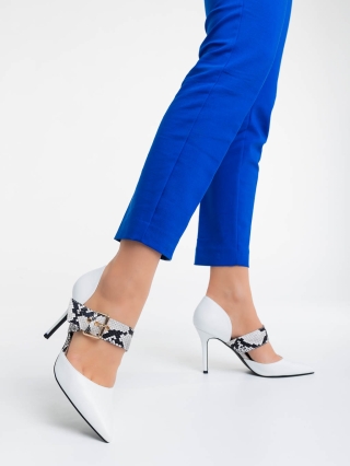 NOUTATI, Pantofi dama albi cu toc din piele ecologica Simrita - Kalapod.net