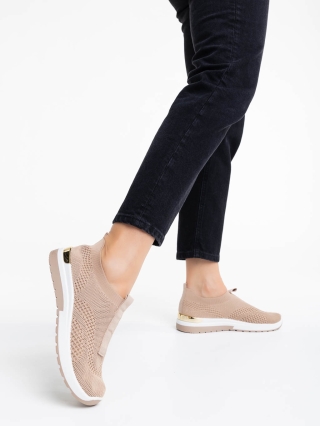 Incaltaminte Dama, Pantofi sport dama bej inchis  din material textil Razia - Kalapod.net