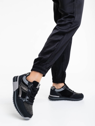 NOUTATI, Pantofi sport dama negri din material textil si piele ecologica Ravenna - Kalapod.net