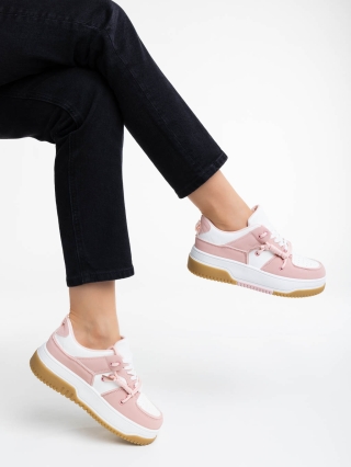 NOUTATI, Pantofi sport dama alb cu roz din piele ecologica Rheia - Kalapod.net