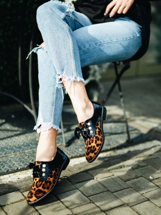 NOUTATI, Pantofi dama leopard din piele ecologica si material textil Sarai - Kalapod.net