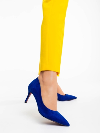REDUCERI, Pantofi dama albastri cu toc din material textil Taneshia - Kalapod.net