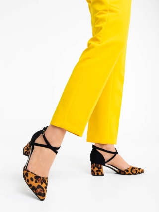 Pantofi cu toc gros, Pantofi dama leopard cu toc din material textil Sisley - Kalapod.net