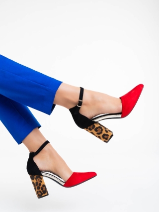 Incaltaminte Dama, Pantofi dama rosii cu toc din material textil Sonay - Kalapod.net