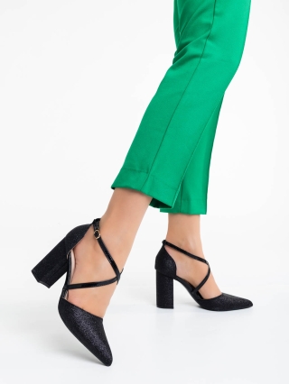 ULTIMA MARIME, Pantofi dama negri cu toc din material textil Sirenna - Kalapod.net