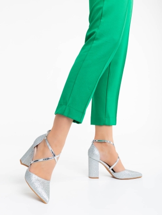 NOUTATI, Pantofi dama argintii cu toc din material textil Sirenna - Kalapod.net