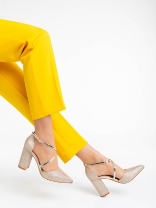 ULTIMA MARIME, Pantofi dama aurii cu toc din material textil Sirenna - Kalapod.net