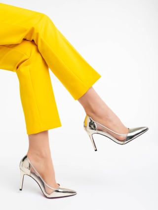 NOUTATI, Pantofi dama aurii din piele ecologica lacuita Ambar - Kalapod.net