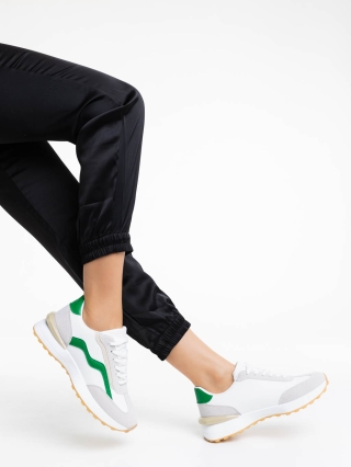 NOUTATI, Pantofi sport dama albi cu verde din piele ecologica Dilly - Kalapod.net