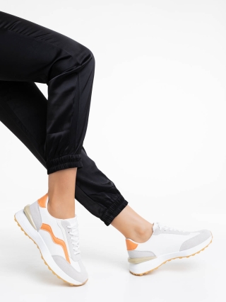 NOUTATI, Pantofi sport dama albi cu portocaliu din piele ecologica Dilly - Kalapod.net