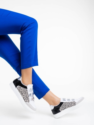 Slapi dama, Pantofi sport dama albi cu leopard din piele ecologica Reiva - Kalapod.net