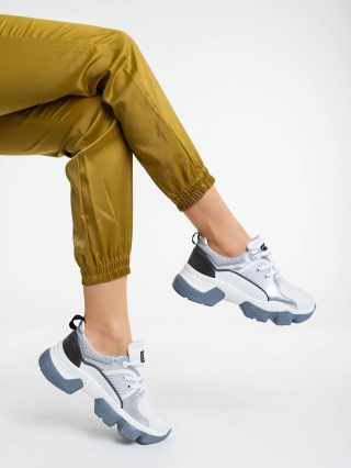 Pantofi sport dama albi cu gri din material textil Nalini - Kalapod.net