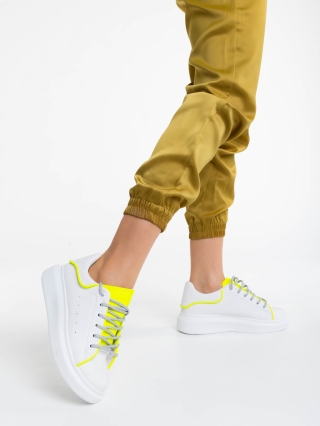 NOUTATI, Pantofi sport dama albi cu galben din piele ecologica Brinda - Kalapod.net