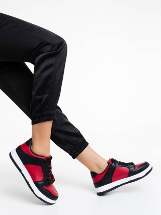 Incaltaminte Dama, Pantofi sport dama rosii cu negru din piele ecologica Remmie - Kalapod.net