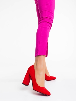 Pantofi Dama, Pantofi dama rosii cu toc din material textil Orlina - Kalapod.net