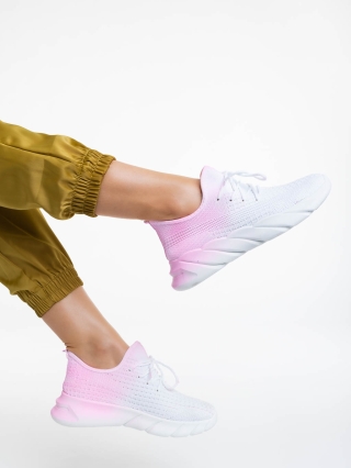 NOUTATI, Pantofi sport dama albi cu roz din material textil Lienna - Kalapod.net