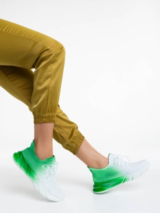 NOUTATI, Pantofi sport dama albi cu verde din material textil Lienna - Kalapod.net