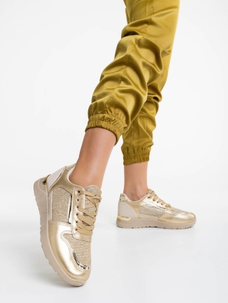 NOUTATI, Pantofi sport dama bej cu auriu din piele ecologica Litsa - Kalapod.net