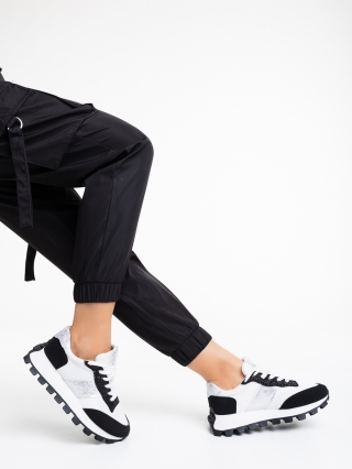 Incaltaminte Dama, Pantofi sport dama albi cu negru din material textil Ankara - Kalapod.net