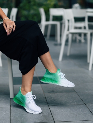 Pantofi sport dama albi cu verde din material textil Lienna - Kalapod.net
