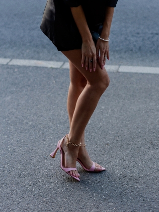 Sandale cu toc, Sandale dama roz din piele ecologica Soriya - Kalapod.net