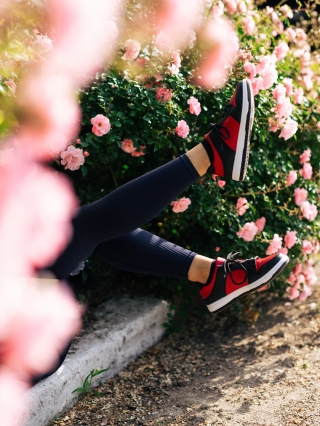 Incaltaminte Dama, Pantofi sport dama rosii cu negru din piele ecologica Remmie - Kalapod.net