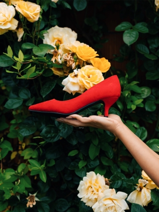NOUTATI, Pantofi dama rosii cu toc din material textil Triona - Kalapod.net