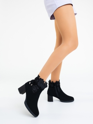 Botine  dama cu toc negre din material textil Rajani - Kalapod.net