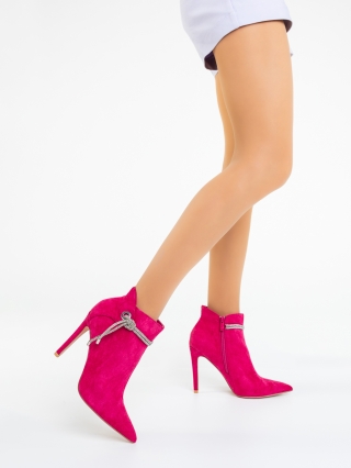 Botine dama cu toc roz din material textil Inara - Kalapod.net