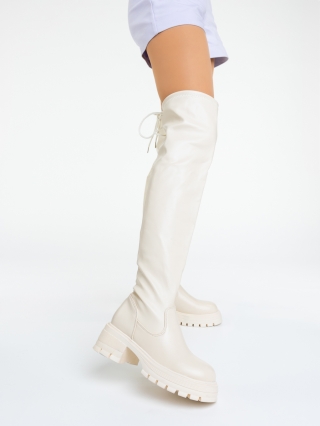 Cizme dama bej din piele ecologica Vrinda - Kalapod.net