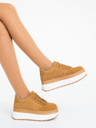 Incaltaminte Dama, Pantofi sport dama camel din material textil Erana - Kalapod.net