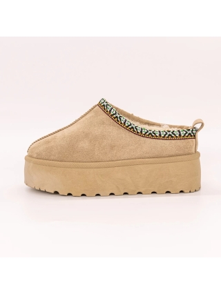 Papuci dama bej inchis din material textil Karama - Kalapod.net